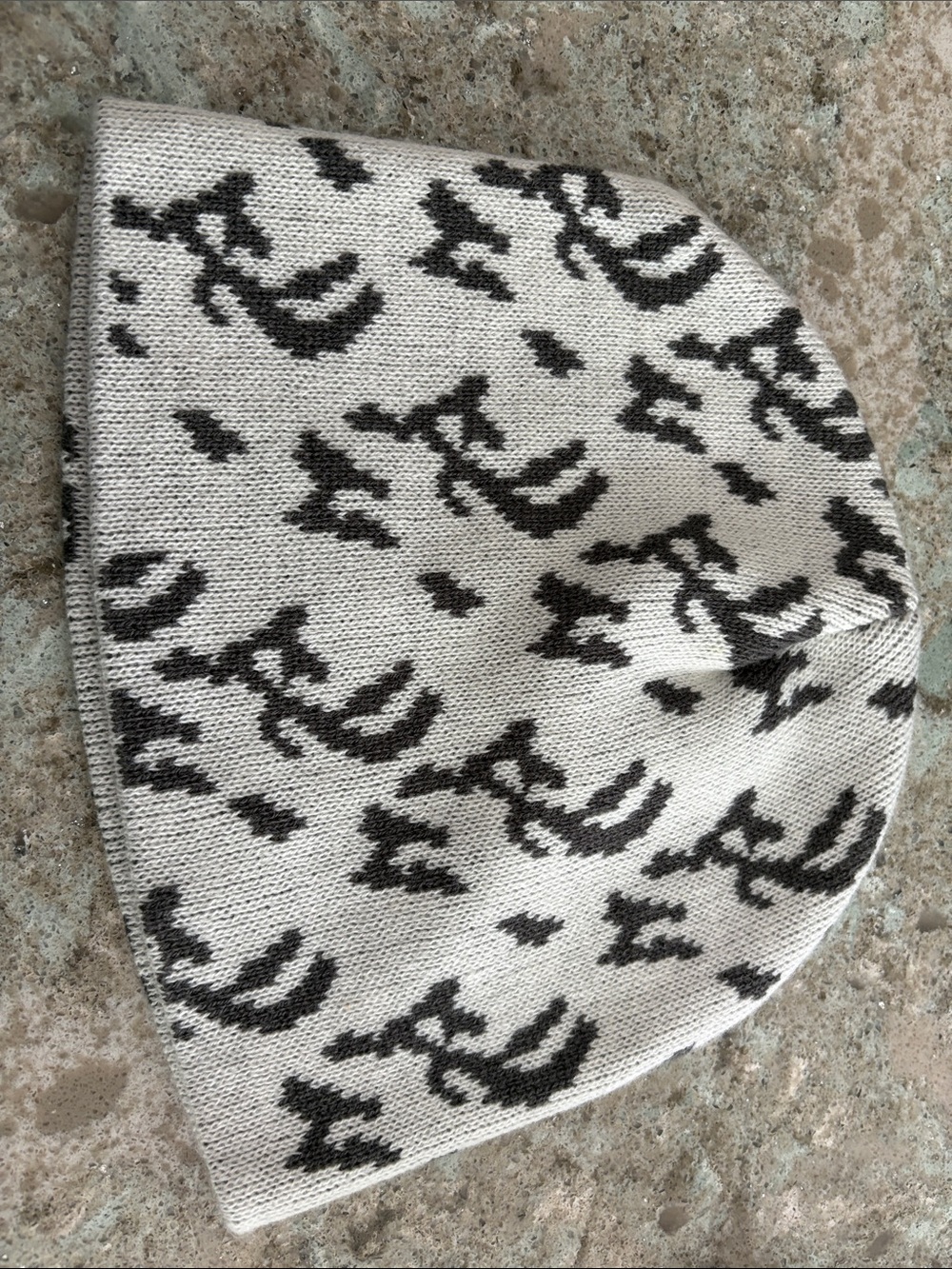 Neutral Grey and Dark Grey Patterned Knit Beanie